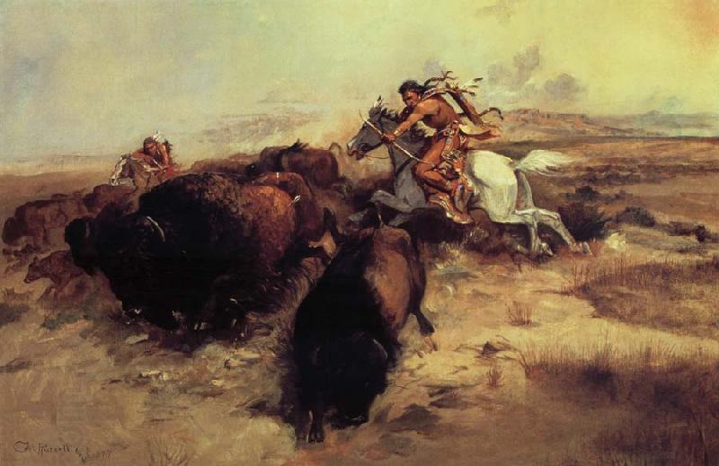 Charles M Russell Buffalo Hunt China oil painting art